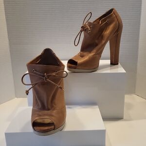 Fendi Brown Lace-Up Peep-Toe Heels